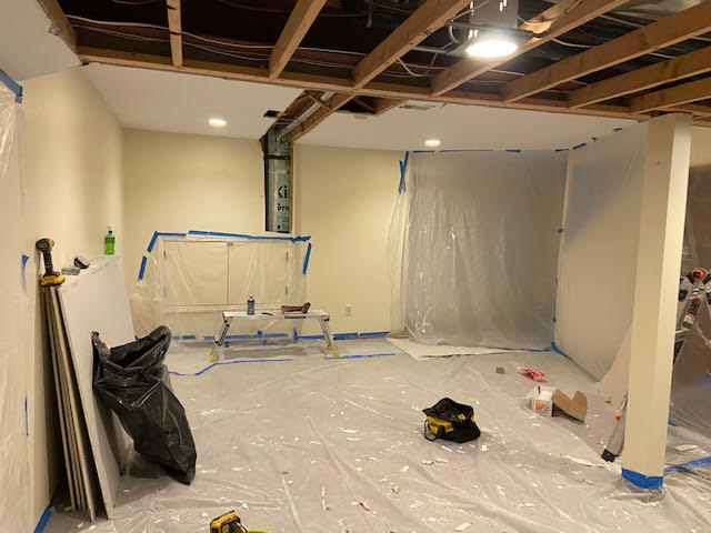 Large drywall textured finish in basement